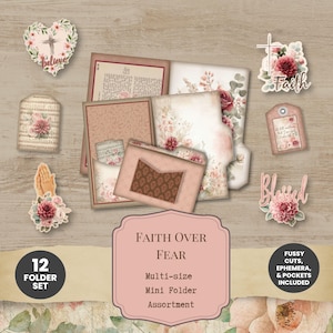 Faith Over Fear Mini-Folders: Floral Christian Ephemera Set FBS001