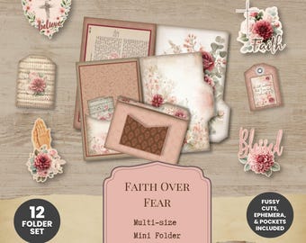 Faith Over Fear Mini-Folders: Floral Christian Ephemera Set FBS001
