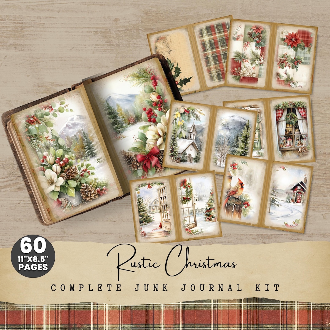 Rustic Christmas Junk Journal Kit (60 Vintage Winter Pages & Ephemera ...