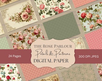 Floral Scrapbook Papier: Vintage Rose und Muster (24 Digitale Seiten) RP001