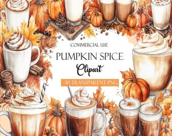 Pumpkin Spice Png, Pumpkin Clipart, Junk Journal, Gezellige Herfstdrankje, Pumpkin Spice Latte Clipart, Instant Digitale Download, Commercieel gebruik