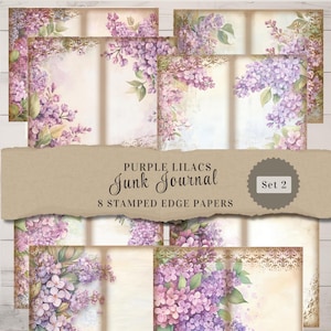 Papel digital para diario basura en color lila Cottagecore con borde estampado, páginas para álbumes de recortes, imprimible, descarga instantánea - JJ04