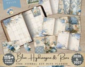 Blue Hydrangea Junk Journal Kit: Floral Planner with 2026-2027 Calendars BH001
