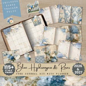 Può includere: Un kit di diario spazzatura con tema ortensie blu e rose. Il kit include un planner, un folio di monitoraggio e oltre 115 pagine. Le pagine misurano 28 x 21,6 cm e presentano disegni floreali. Datato per il 2026 e il 2027.