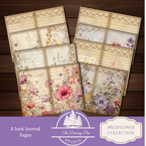 Wildflower Junk Journal Pages | Scrapbooking Paper | Digital Sheet Download | Junk Journal Supplies | Watercolor Wildflower | Vintage | WFJJ