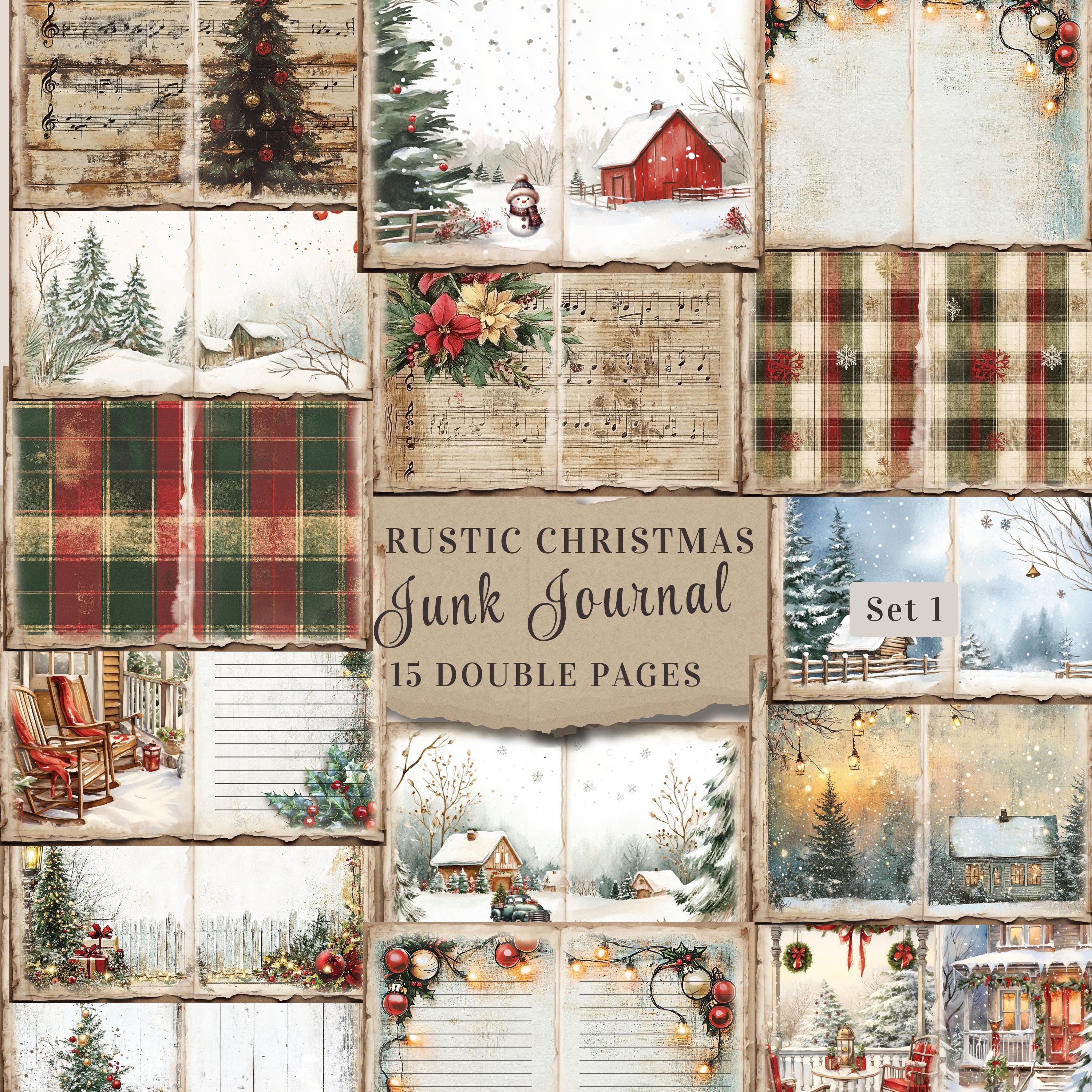 素朴なクリスマスジャンクジャーナルキット – ダブルページ15枚