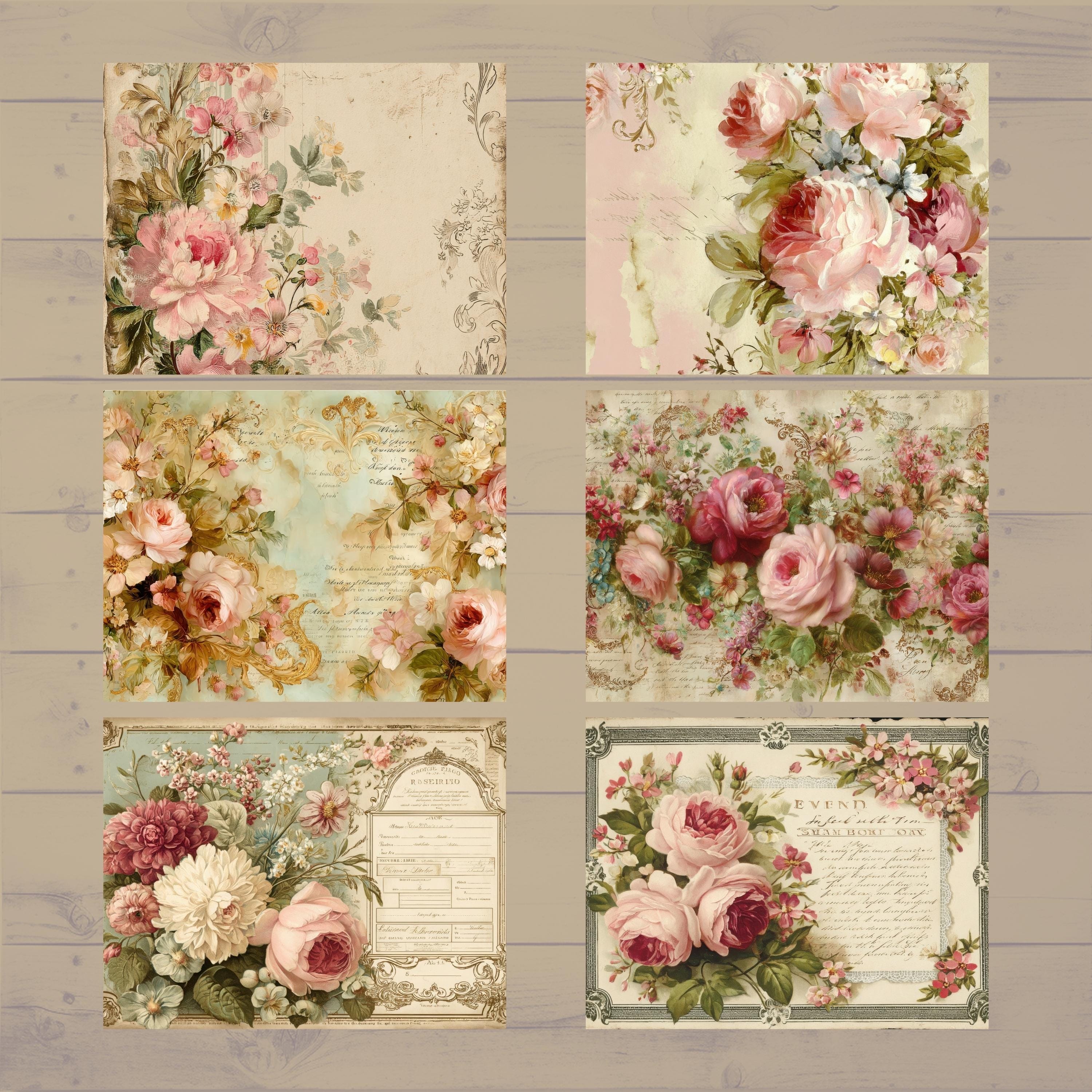 Digital Paper Set: Vintage Floral Rose - Shabby Chic Scrapbook Pages ...