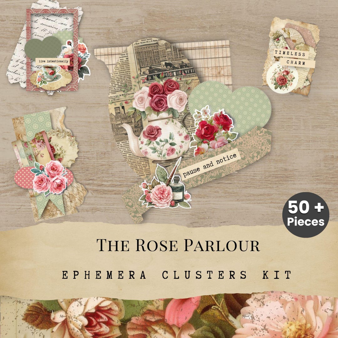 Vintage Rose Floral Ephemera Kit: Printable Junk Journal Clusters RP001 ...