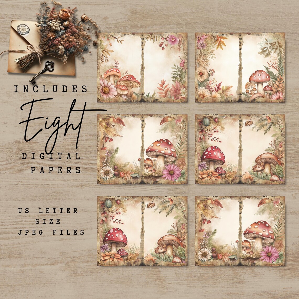 Woodland and Mushroom Junk Journal Pages Set 1, Nature-themed Printable ...