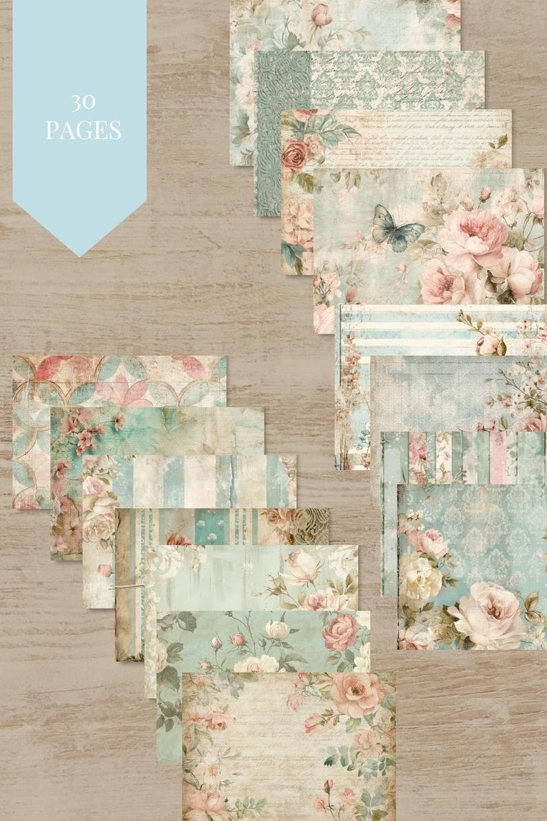 Digital Scrapbook Paper: Vintage Floral - Printable Shabby Chic Pack ...
