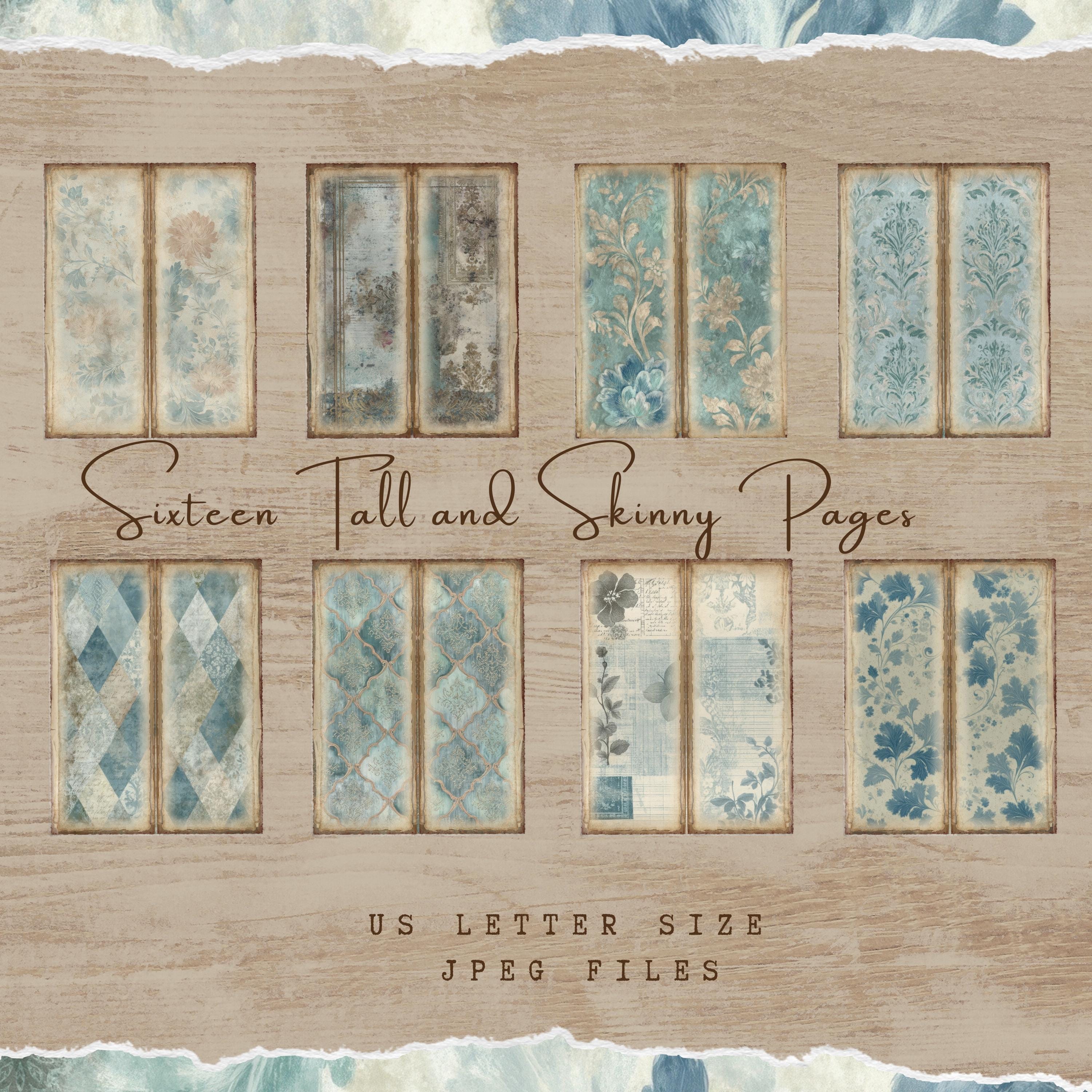 Vintage Junk Journal Kit, Blue Teal Damask Floral Collage (55 Printable ...