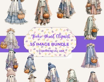Boho Ghost Clipart Bundle: Whimsical Halloween PNGs (Digital Download)