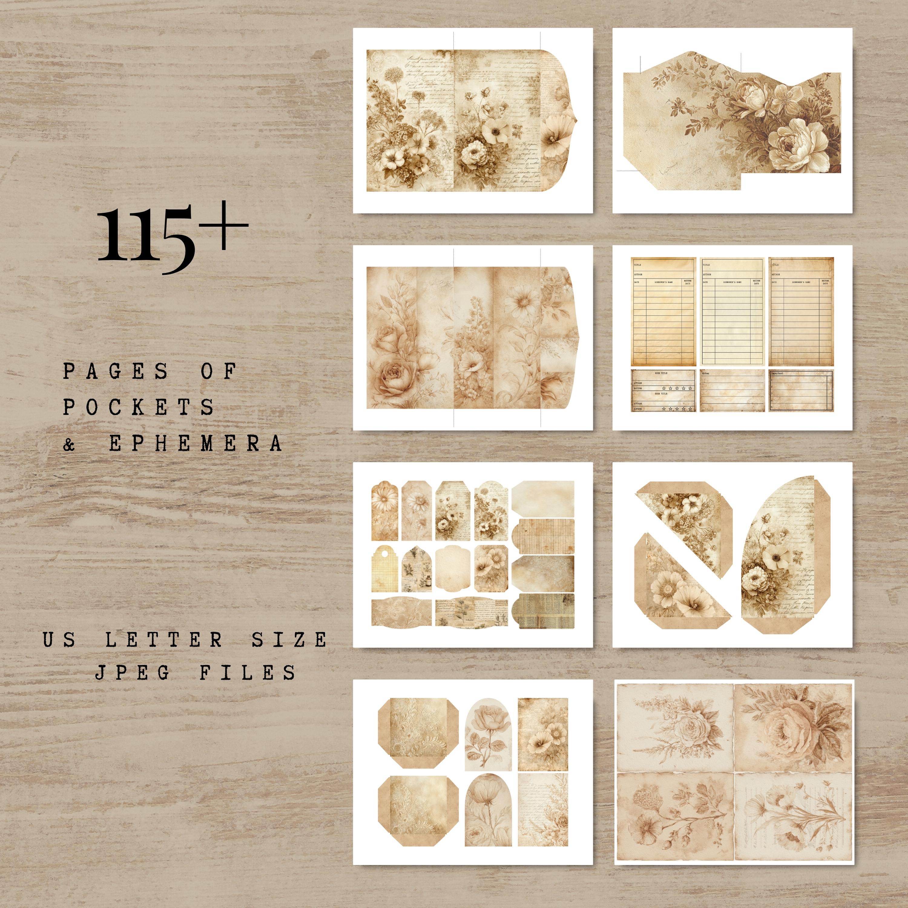Neutral Junk Journal Kit Vintage Ephemera Papers Tags Pockets Printable ...