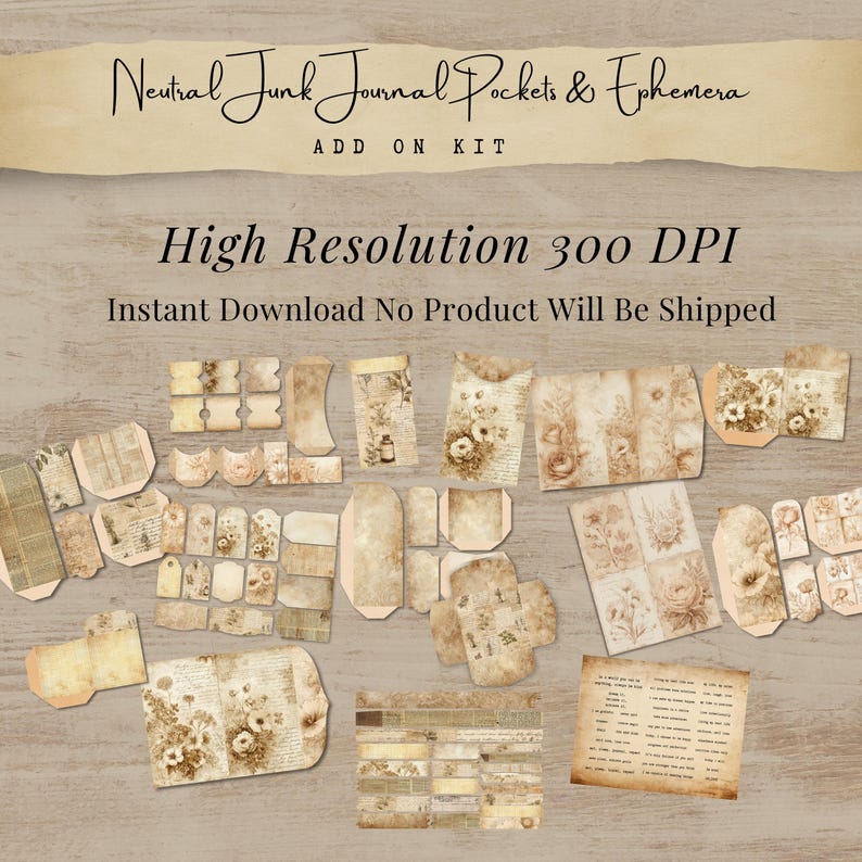Neutral Junk Journal Pockets, Folio Bases, and Ephemera Add on Kit ...