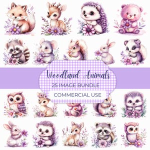 Woodland Animals Clipart Watercolor, Cute Creature Clipart Set, Nursery Clipart Transparent PNGs, Fox, Bear, Deer Sublimation Design Files