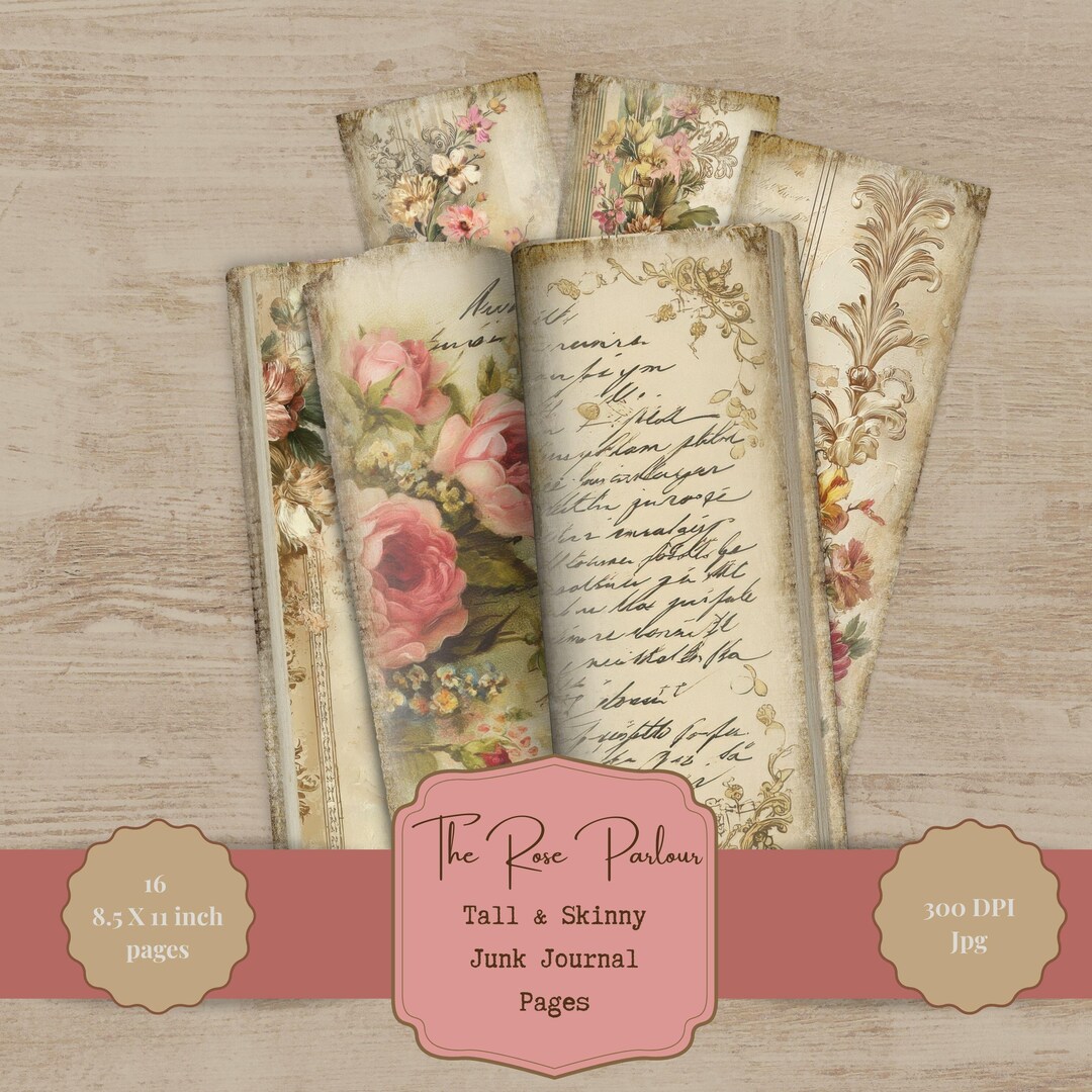 Junk Journal Pages: Tall and Skinny Rose Floral - Vintage Printable ...