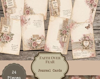 Biglietti per il diario "La fede vince la paura" - Stampa cristiana con motivo floreale di rose vintage