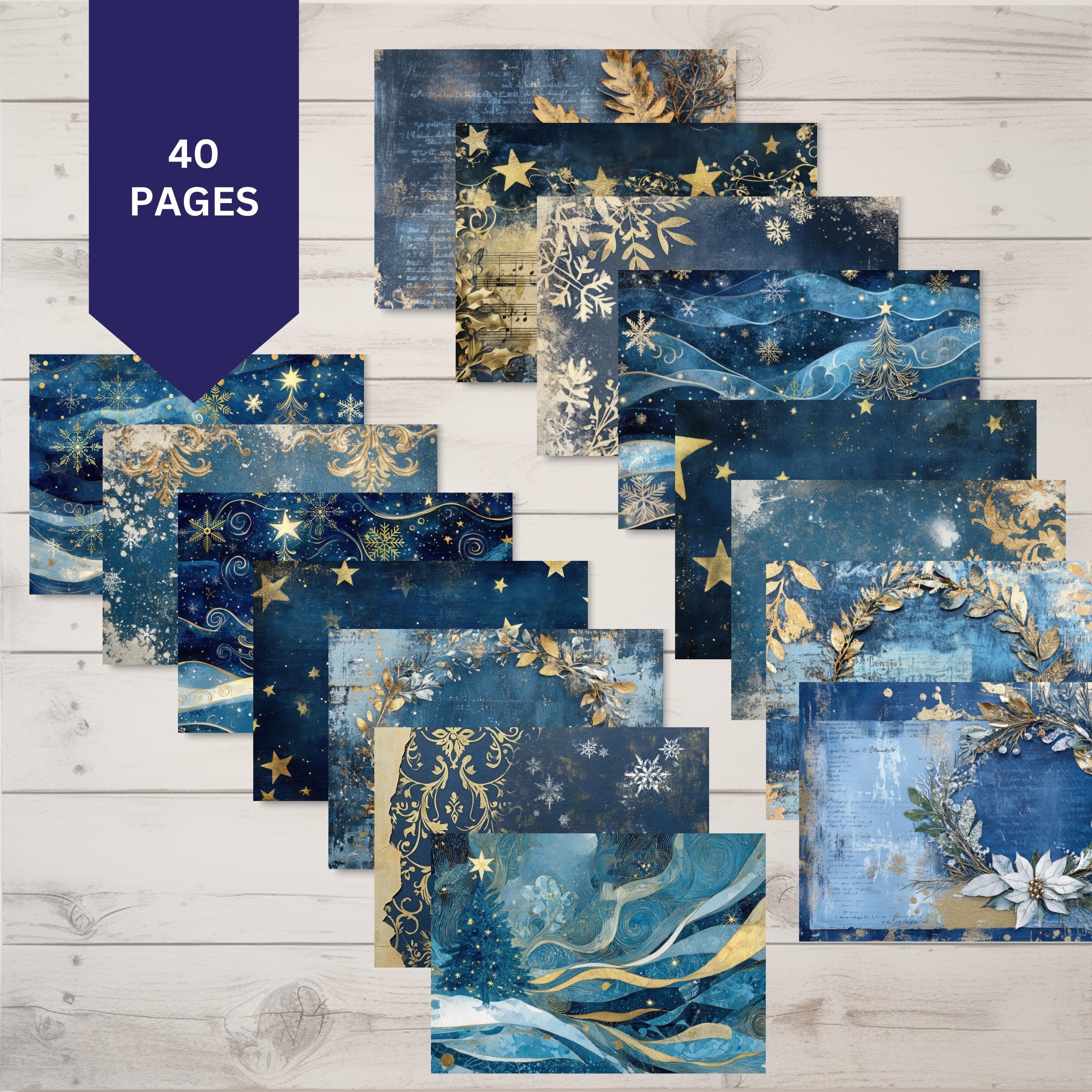 Christmas Starry Night Digital Paper, 32 Navy Blue and Gold Christmas ...