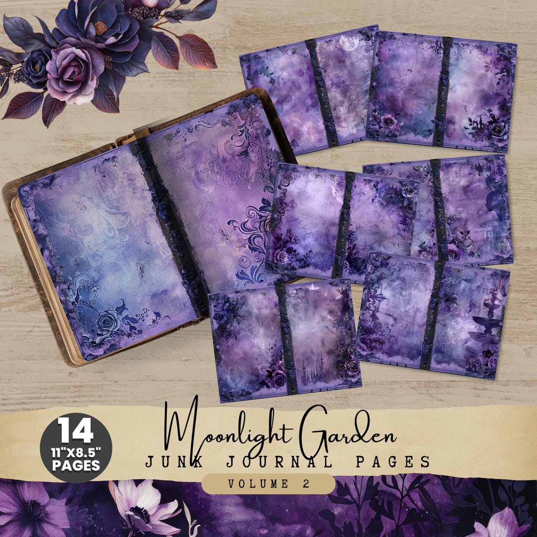Moonlight Garden Junk Journal Kit: Purple Vintage Ephemera (digital ...