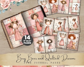 Pagine stampabili del Junk Journal: Ragazza stravagante e disegni floreali (download immediato) BB001