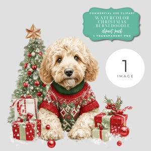 Goldendoodle Dog Christmas Clipart - Puppy Holiday Image - Instant Digital Download - Transparent PNG for Ornaments, Cardmaking, Scrapbooks