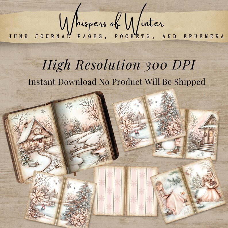 Vintage Winter Junk Journal Kit: Printable Papers & Ephemera (36 Pages ...
