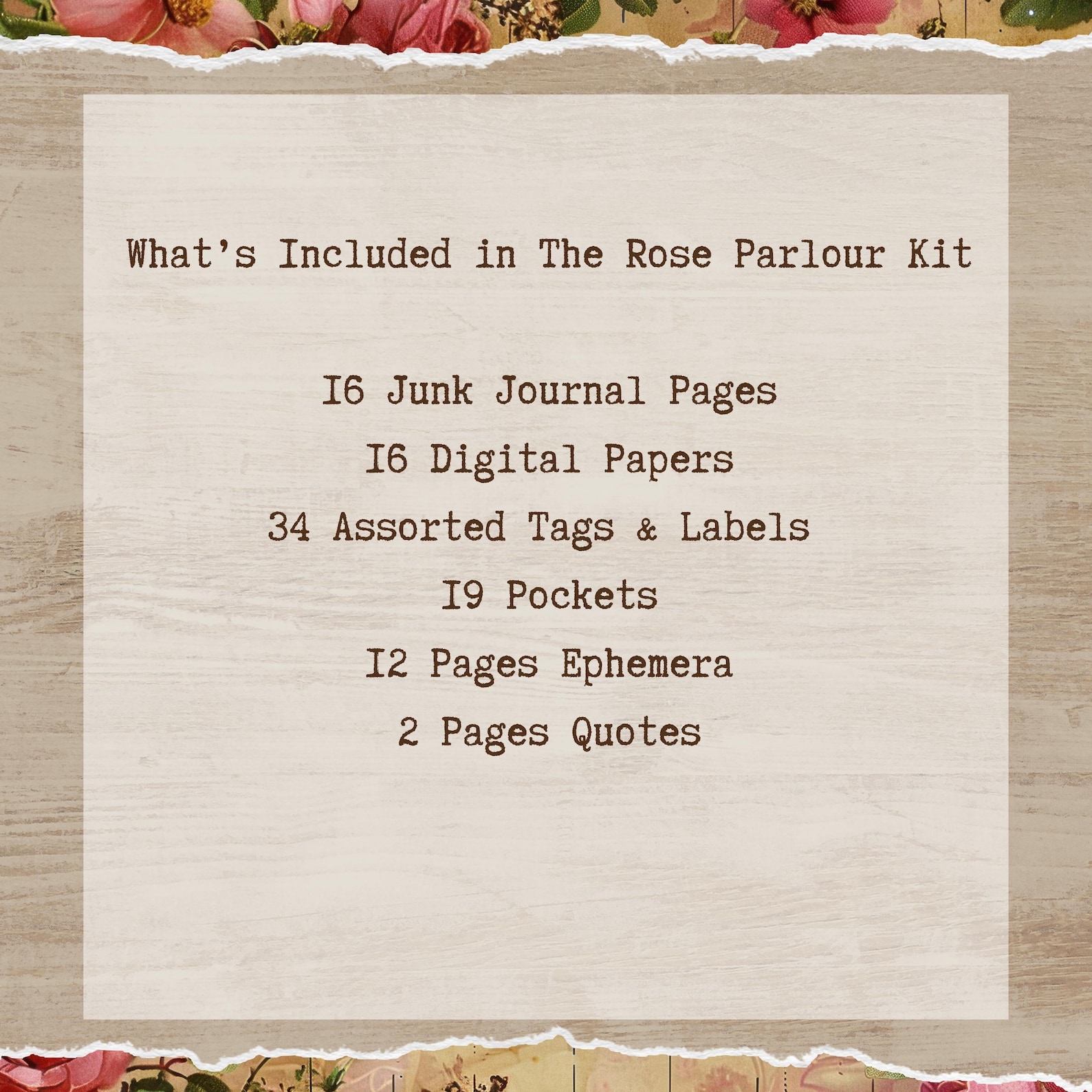 Printable Vintage Rose Junk Journal Kit - Floral Pages & Ephemera RP001 ...