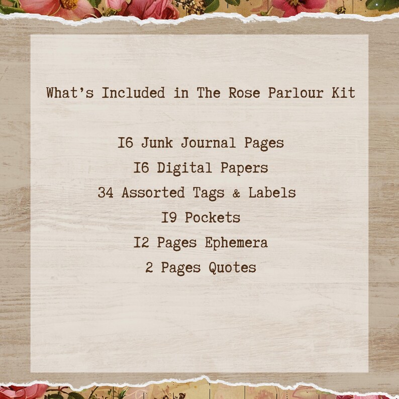 Printable Vintage Rose Junk Journal Kit - Floral Pages & Ephemera RP001 ...