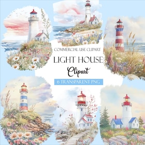 Lighthouse Png, Watercolor Lighthouse Clipart, Scenic Ocean View, Digital Paper Craft,  Nautical clipart, Lighthouse, Junk Journal, Wall Art
