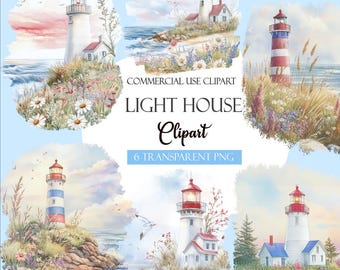 Lighthouse Png, Watercolor Lighthouse Clipart, Scenic Ocean View, Digital Paper Craft,  Nautical clipart, Lighthouse, Junk Journal, Wall Art