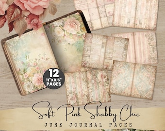 Shabby Chic Junk Journal Pages: Pink Lace Florals (Digital Download)