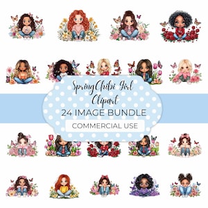 春のちびガール クリップアート バンドル | かわいい春の PNG 画像 | 多様な蝶の女の子 クリップアート | 商用利用 | パステル フラワー クリップアート