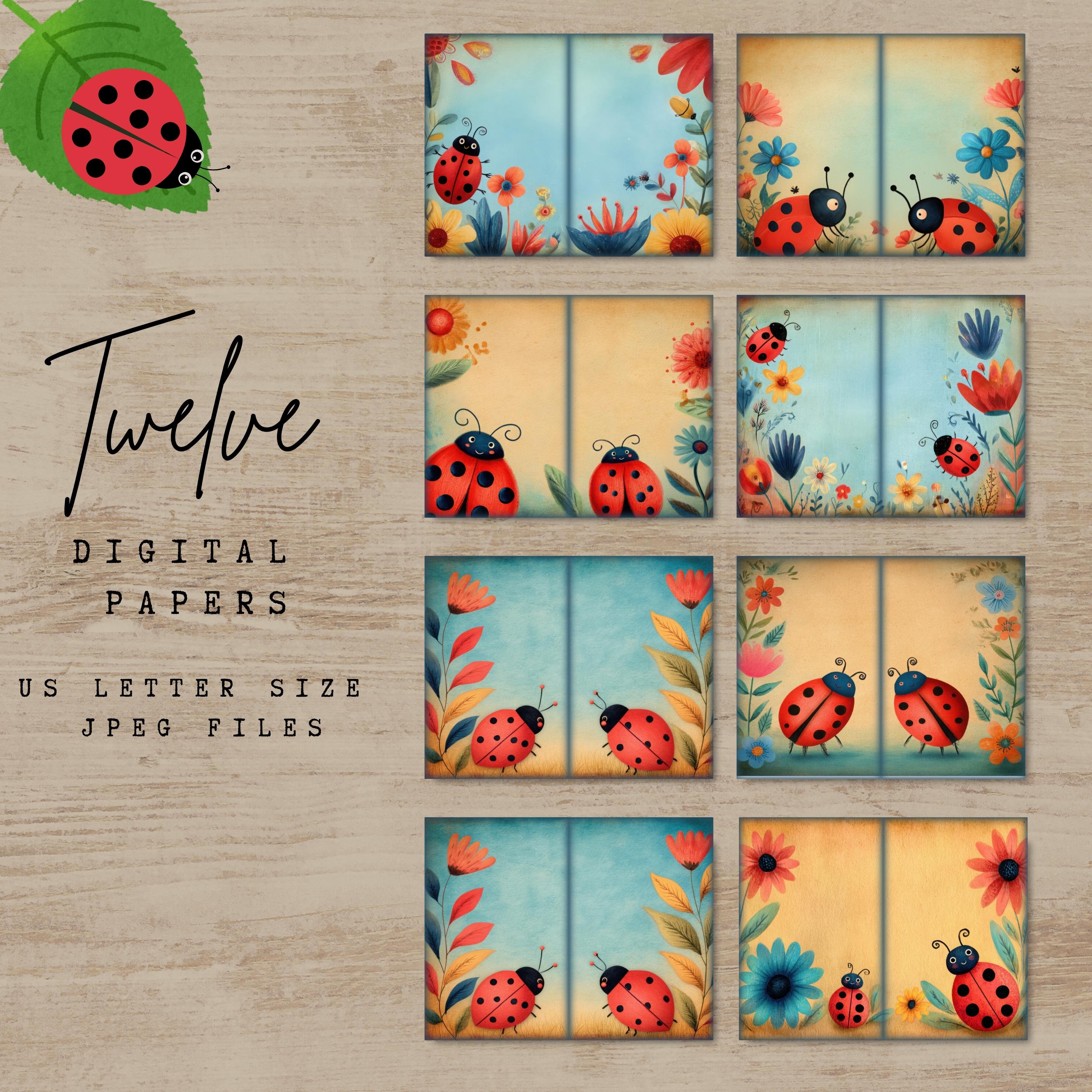 Ladybug Junk Journal Pages: Folk Art Printable Paper (digital Download ...