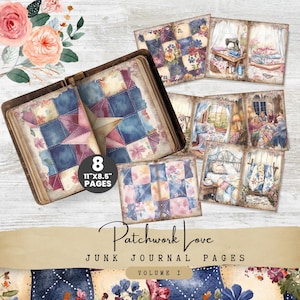 Patchwork Quilt Junk Journal Pages | Shabby Chic Sewing Printable | Country Junk Journal Paper | 11 x 8.5 in Jpg Volume 1 | Instant Download