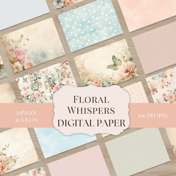 Floral Digital Paper Vintage Shabby Chic Backgrounds 30 Pages FW001