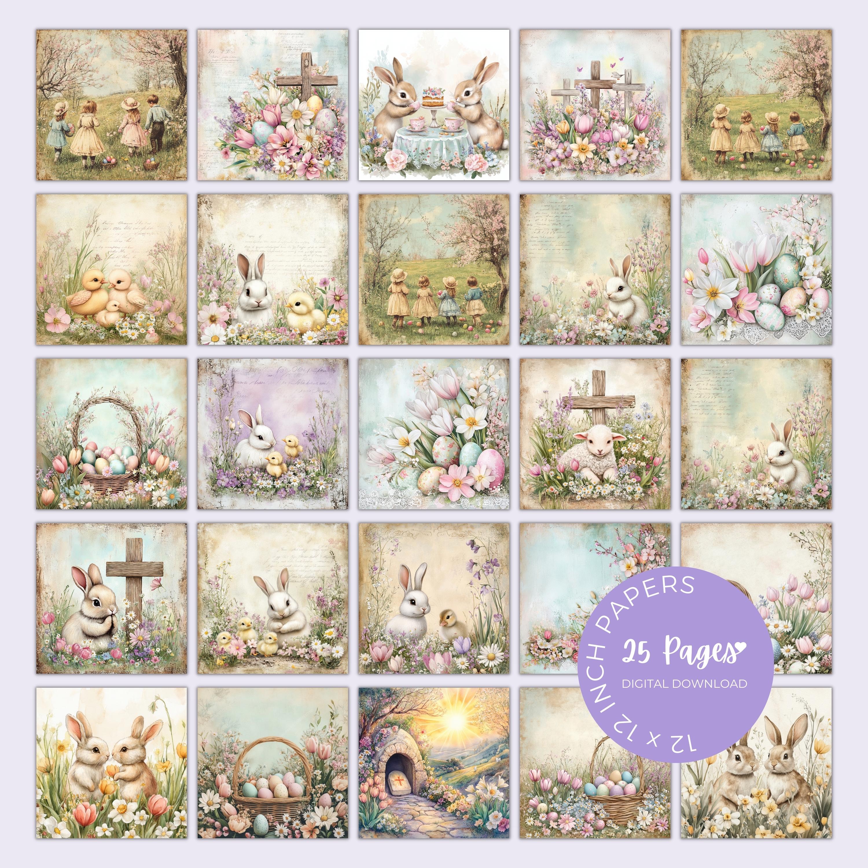 Easter Digital Paper Pack Spring Christian Junk Journal Pages Vintage ...
