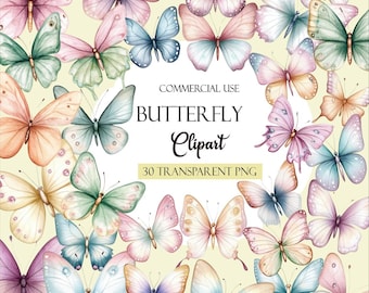 Butterfly Clipart, Garden Clipart, Watercolor Butterflies, Nature, Spring Clipart ,Butterfly Garden, Pink Purple Bue png,Instant Download