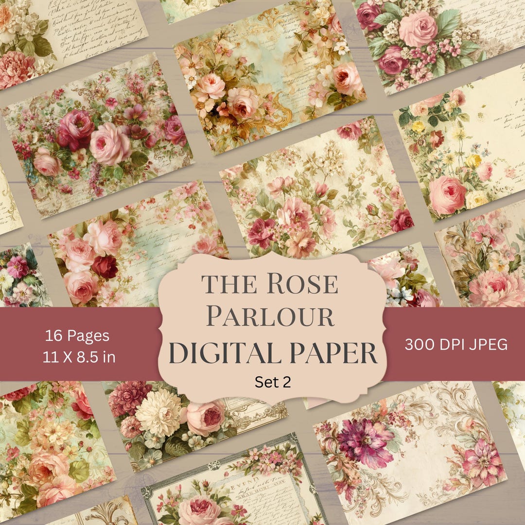 Digital Paper Set: Vintage Floral Rose - Shabby Chic Scrapbook Pages ...