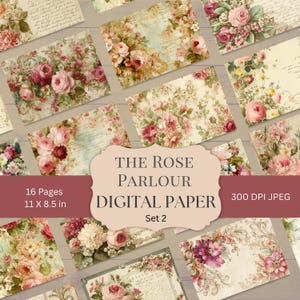 Digital Paper Set: Vintage Floral Rose - Shabby Chic Scrapbook Pages Digital Download RP001