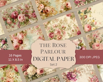 Digital Paper Set: Vintage Floral Rose - Shabby Chic Scrapbook Pages Digital Download RP001