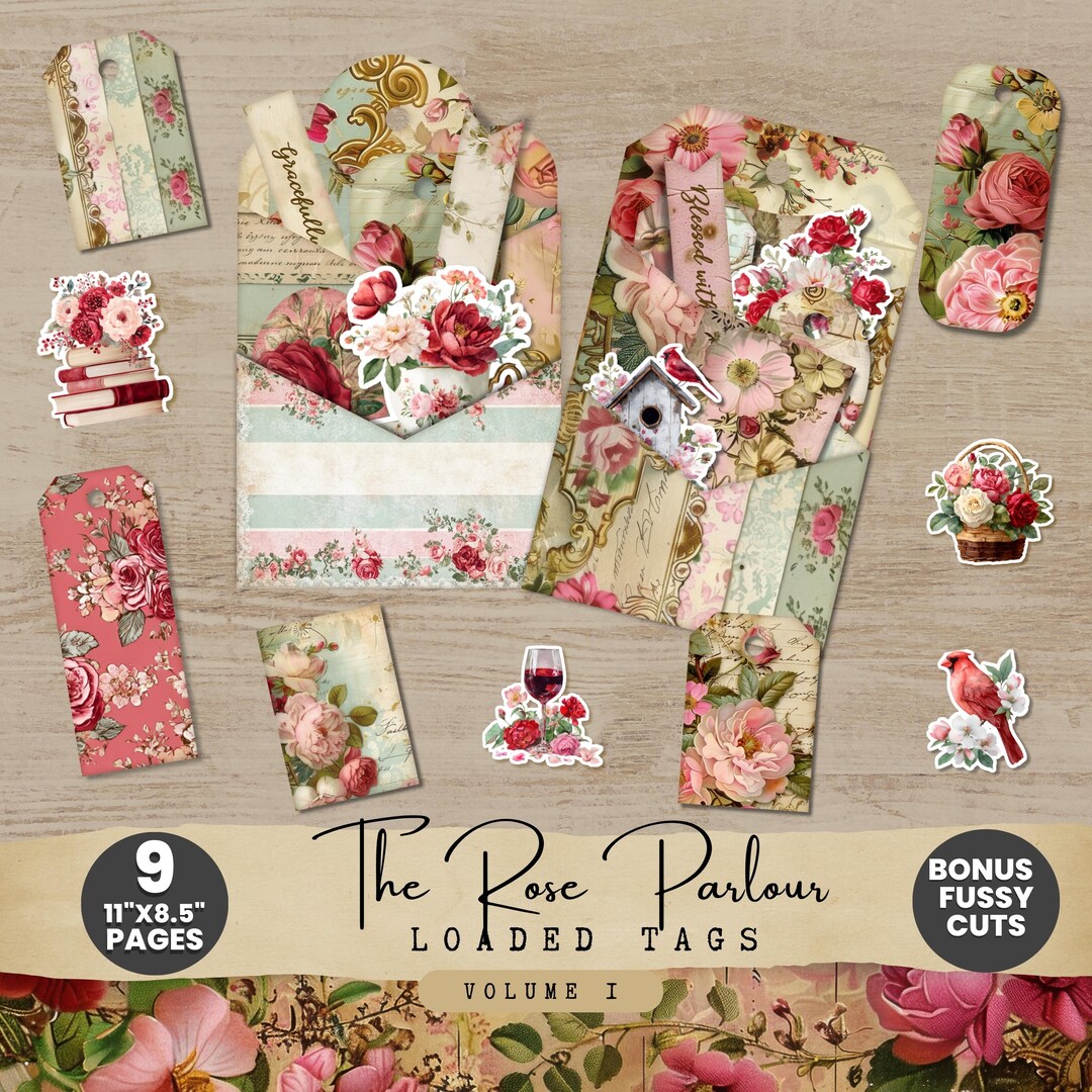 Rose Parlour Loaded Tags Junk Journal Kit - Printable Floral Tags ...