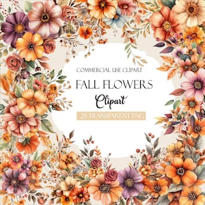 Fall Wildflowers Clipart, Fall Wedding Floral, Meadow Flowers Png, Autumn Flowers, Autumn Floral, Watercolor Clipart, Thanksgiving JJ02