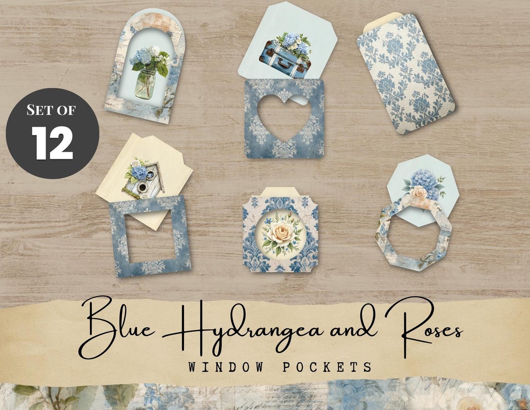 Blue Hydrangea Junk Journal Kit: Vintage Floral Printable Ephemera ...