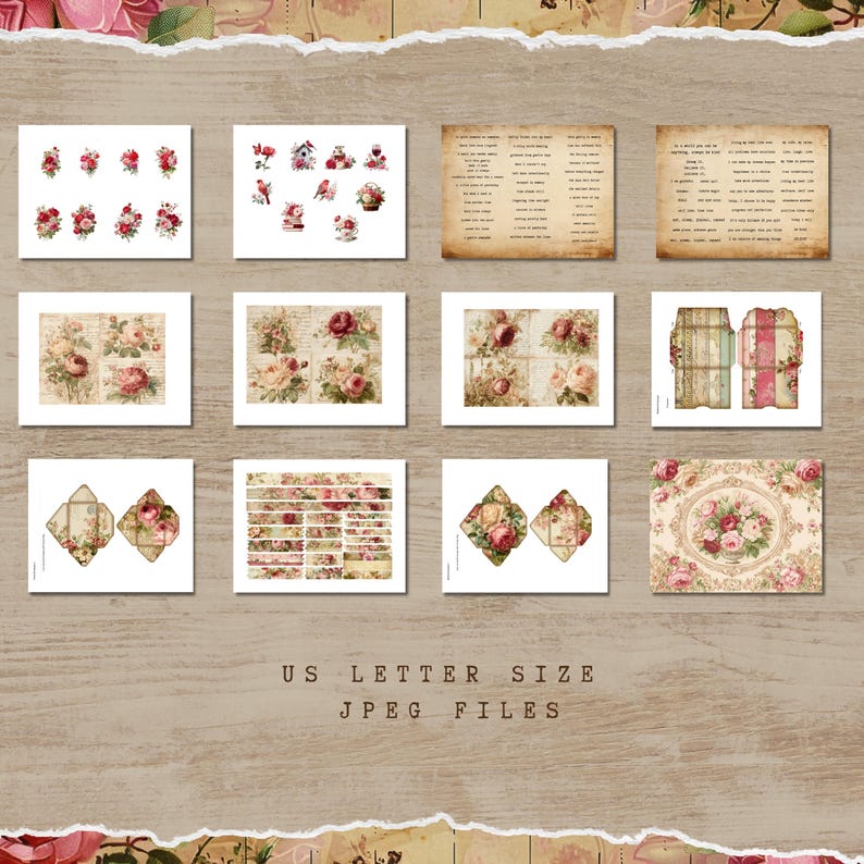 Printable Vintage Rose Junk Journal Kit - Floral Pages & Ephemera RP001 ...