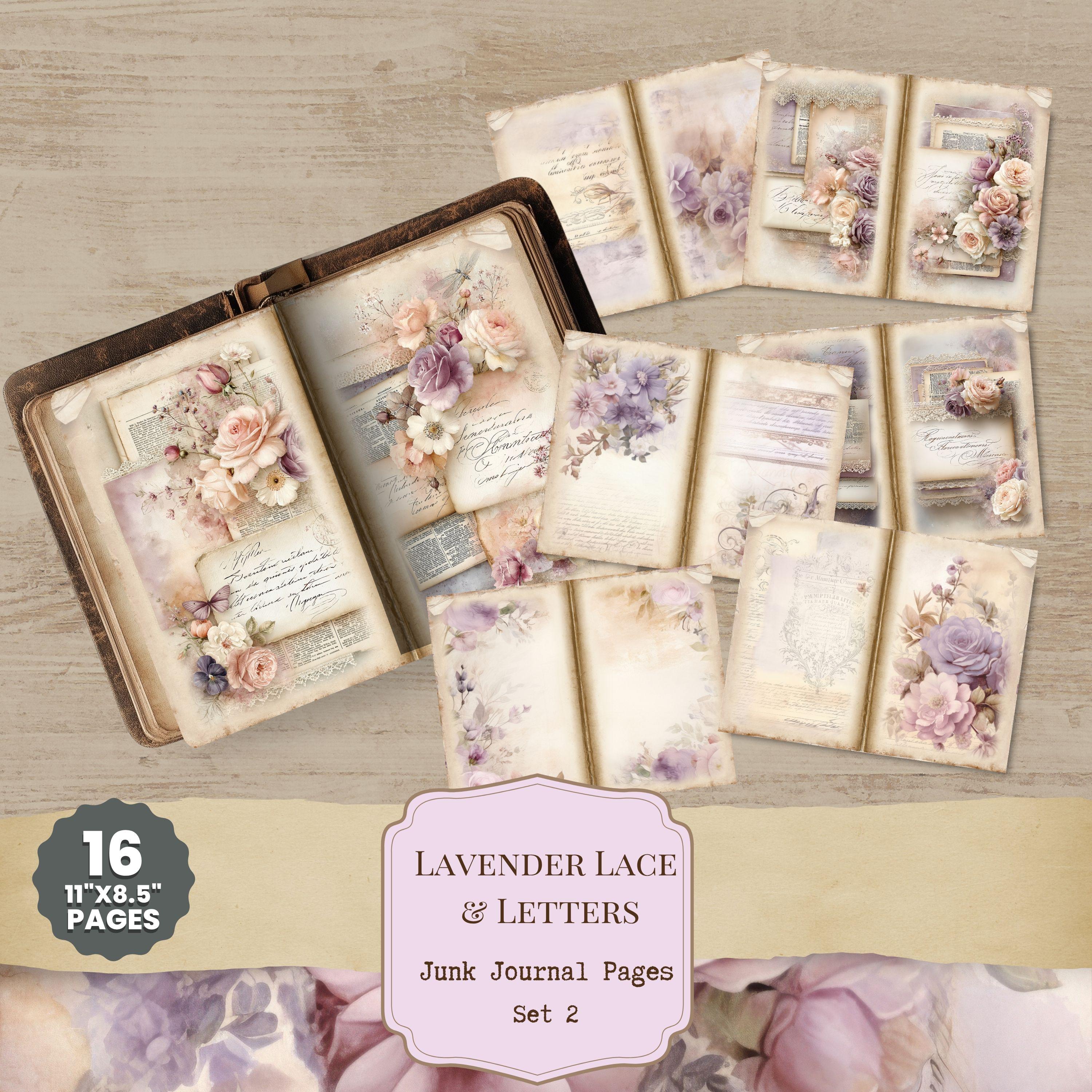 Vintage Floral Junk Journal Pages, Lavender Lace (double Letter Sheets ...