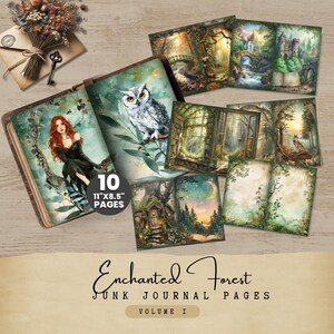 Enchanted Forest Junk Journal Pages, Fantasy Printable Paper, Woodland Digital Ephemera, Fairytale Backgrounds, 10 JPG Sheets, Download