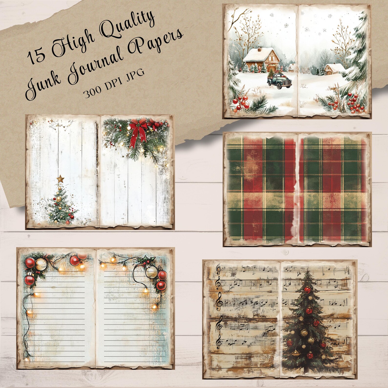 Rustic Christmas Junk Journal Kit – 15 Double Pages, Vintage Winter ...