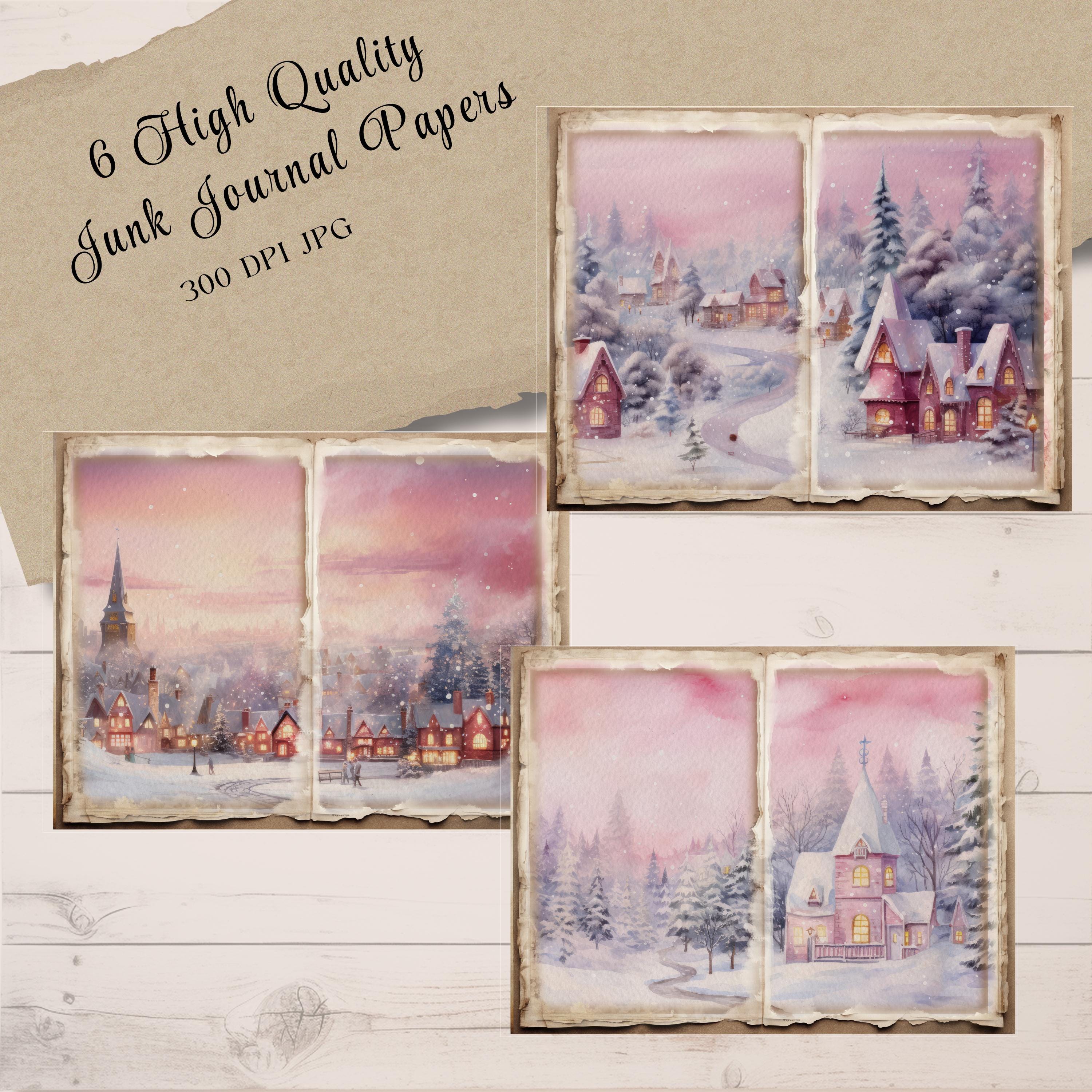 Pink Christmas Junk Journal Pages - Winter Village -digital Download ...