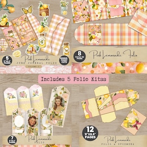 The image is a collage of various images related to the theme of pink lemonade, including a jumble of pink lemonade-themed items such as boxes, folders, and stickers, as well as images of people and flowers.