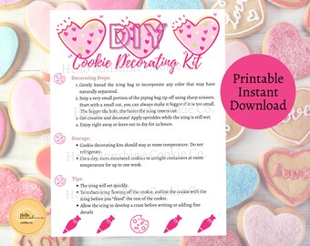DIY Cookie Decorating Kit Instructions Hearts- Instant Download